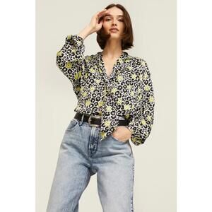 The Kooples Black Floral Top Size 3 with Fabric Pull